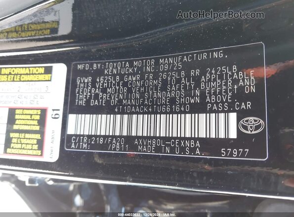 4T1DAACK4TU661640 2026 TOYOTA LE Black Widok komory silnika