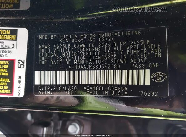 4T1DAACK6SU542180 2025 TOYOTA LE Black Widok komory silnika