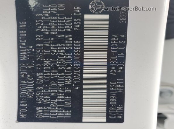 4T1DAACK9SU089608 2025 TOYOTA CAMRY White Engine compartment view
