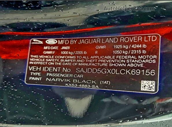 SAJDD5GX0LCK69156 2020 JAGUAR F-TYPE Black Rear interior view