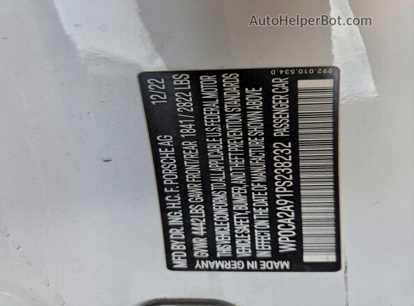 WP0CA2A91PS238232 2023 PORSCHE 911 White Widok wnętrza 360 stopni