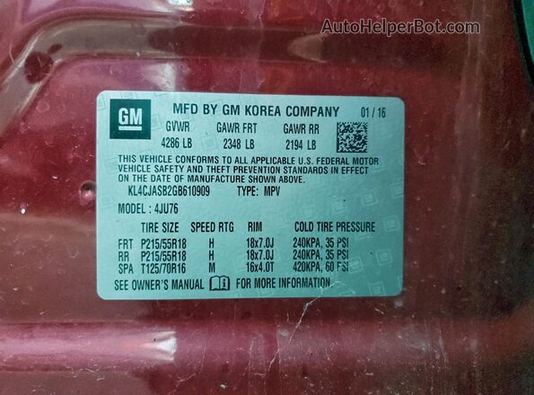KL4CJASB2GB610909 2016 BUICK ENCORE Красный Панорамный вид салона 360°