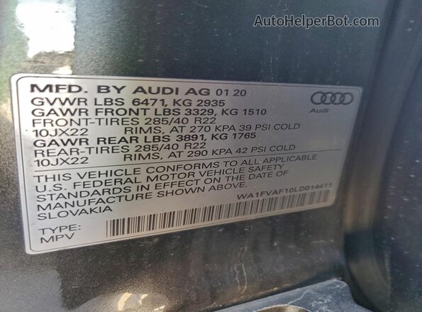 WA1FVAF10LD014411 2020 AUDI Q8 Черный Панорамный вид салона 360°