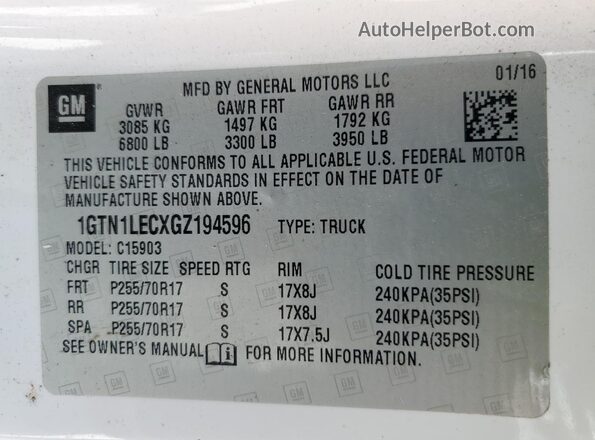 1GTN1LECXGZ194596 2016 GMC SIERRA Белый Вид наклейки с VIN-кодом