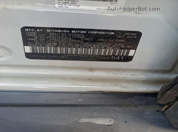 JA4AD3A39LZ018719 2020 MITSUBISHI OUTLANDER Белый Панорамный вид салона 360°