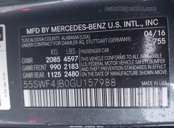 55SWF4JB0GU157988 2016 MERCEDES-BENZ C-CLASS Gray Вид підкапотного простору