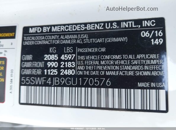 55SWF4JB9GU170576 2016 MERCEDES-BENZ C-CLASS White Engine compartment view