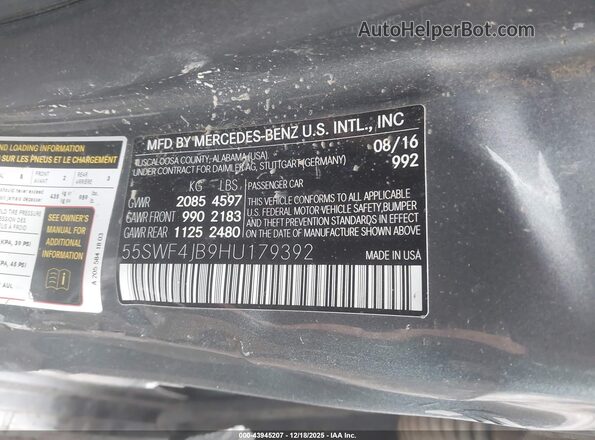 55SWF4JB9HU179392 2017 MERCEDES-BENZ C-CLASS Серый Вид подкапотного пространства