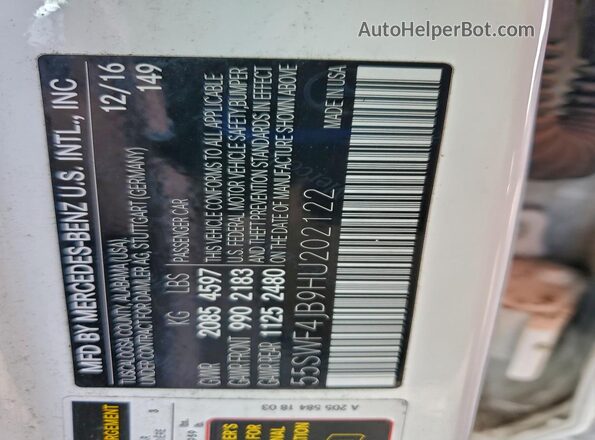 55SWF4JB9HU202122 2017 MERCEDES-BENZ C White Engine compartment view