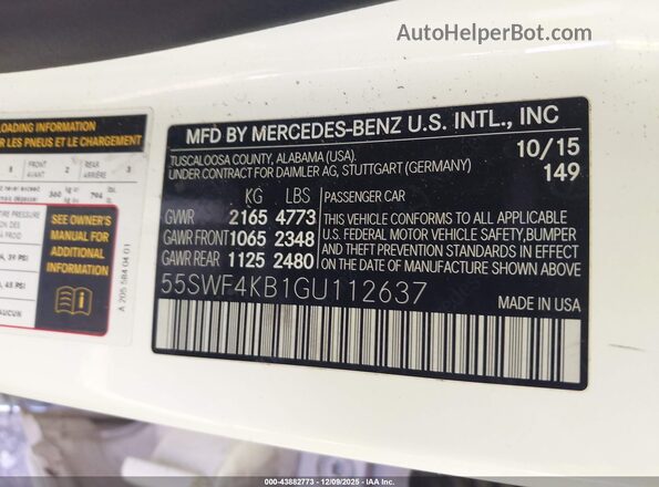 55SWF4KB1GU112637 2016 MERCEDES-BENZ C-CLASS White Engine compartment view