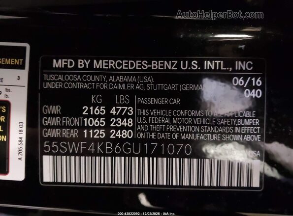 55SWF4KB6GU171070 2016 MERCEDES-BENZ C-CLASS Black Շարժիչի բաժամունքի տեսք