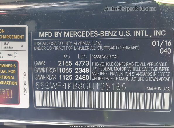 55SWF4KB8GU135185 2016 MERCEDES-BENZ C-CLASS Black Engine compartment view