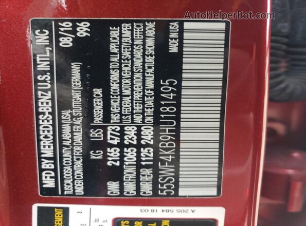 55SWF4KB9HU181495 2017 MERCEDES-BENZ C Red Widok komory silnika