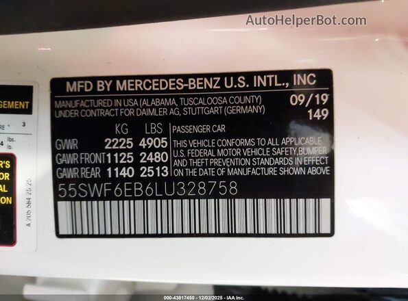 55SWF6EB6LU328758 2020 MERCEDES-BENZ AMG C 43 White Vista del compartimento del motor