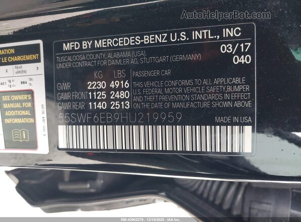 55SWF6EB9HU219959 2017 MERCEDES-BENZ AMG C 43 Black ძრავის განყოფილების ხედი