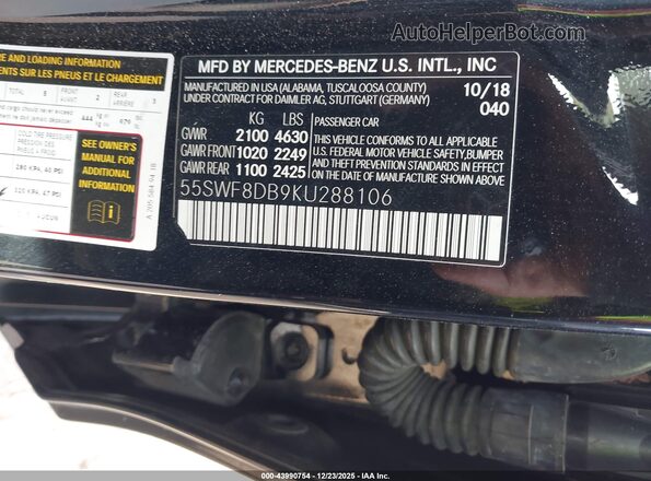 55SWF8DB9KU288106 2019 MERCEDES-BENZ C-CLASS Black Widok komory silnika