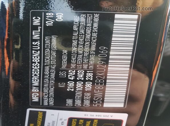 55SWF8EB2KU291069 2019 MERCEDES-BENZ C Black Вид підкапотного простору