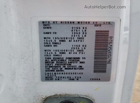 3N6CM0KN9GK698148 2016 NISSAN NV200 Белый Вид наклейки с VIN-кодом