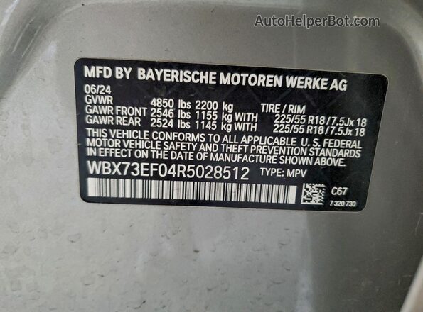 WBX73EF04R5028512 2024 BMW X1 Silver Вид наклейки з VIN-кодом