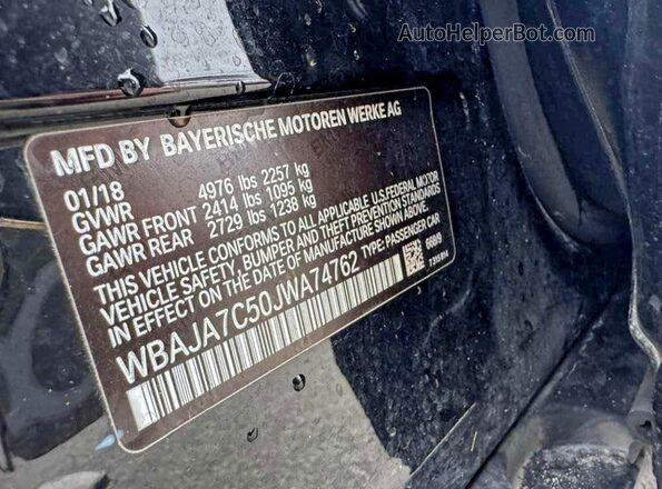 WBAJA7C50JWA74762 2018 BMW OTHER Черный Вид задней части салона