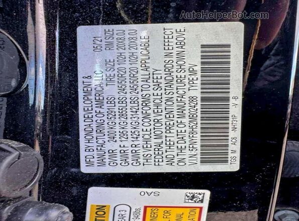 5FNYF8H52MB024288 2021 HONDA PASSPORT Charcoal Vista interior trasera