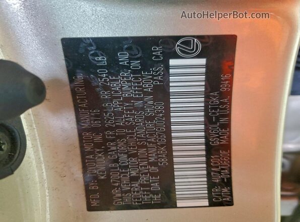 58ABK1GG7GU024380 2016 LEXUS ES Золотой Вид подкапотного пространства