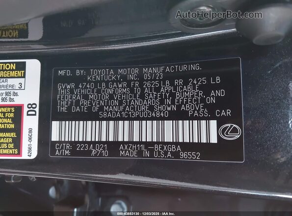 58ADA1C13PU034840 2023 LEXUS ES 300H Черный Вид подкапотного пространства