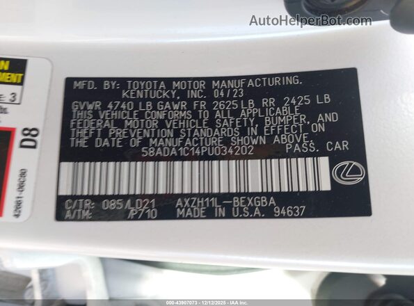 58ADA1C14PU034202 2023 LEXUS ES 300H Белый Вид подкапотного пространства