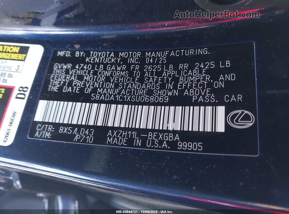 58ADA1C1XSU068069 2025 LEXUS ES 300H Black Widok komory silnika
