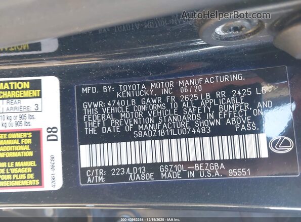 58ADZ1B11LU074483 2020 LEXUS ES 350 Черный Вид подкапотного пространства