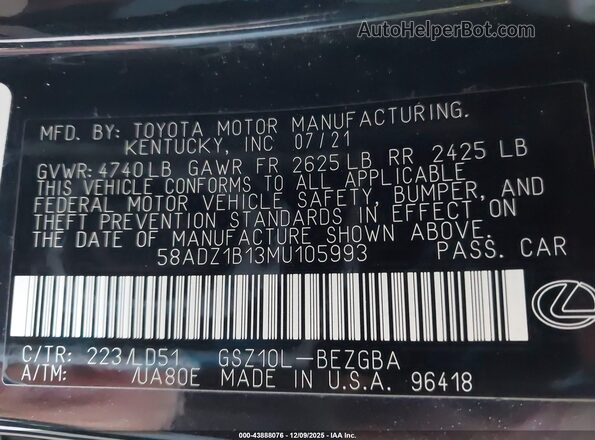 58ADZ1B13MU105993 2021 LEXUS ES 350 Черный Вид подкапотного пространства