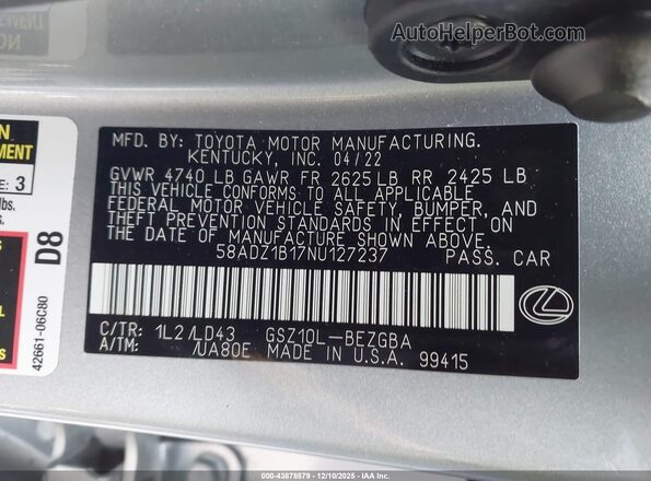 58ADZ1B17NU127237 2022 LEXUS ES 350 Серебряный Вид подкапотного пространства
