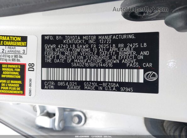 58ADZ1B18PU144616 2023 LEXUS ES 350 Белый Вид подкапотного пространства