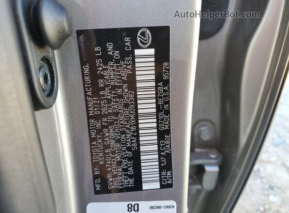 58AFZ1B1XMU093382 2021 LEXUS ES Серый Вид подкапотного пространства