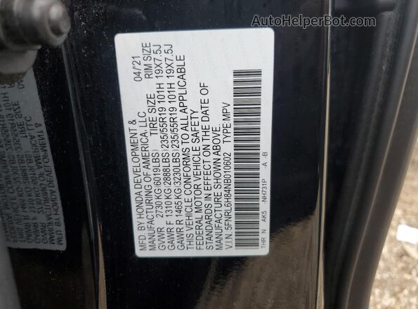5FNRL6H84NB010602 2022 HONDA ODYSSEY Черный Панорамный вид салона 360°