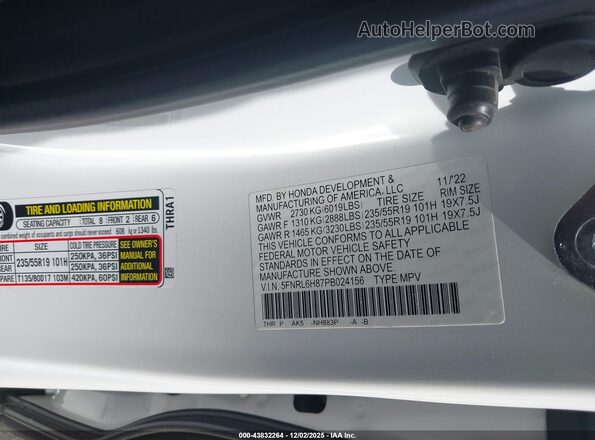 5FNRL6H87PB024156 2023 HONDA ODYSSEY White ძრავის განყოფილების ხედი