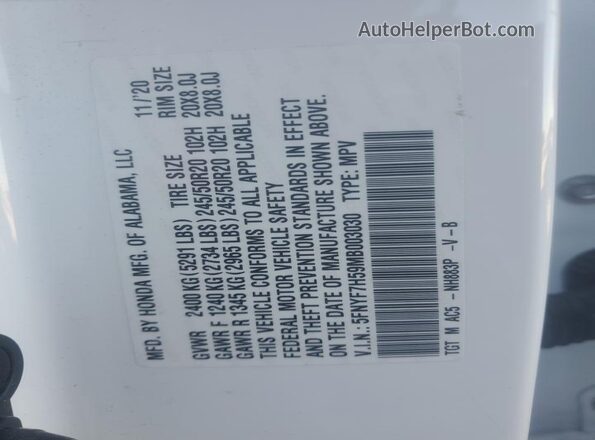 5FNYF7H59MB003030 2021 HONDA PASSPORT White Widok komory silnika