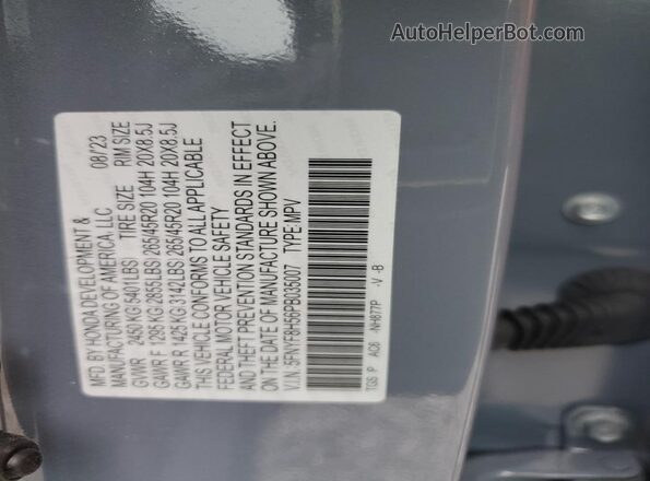 5FNYF8H56PB035007 2023 HONDA PASSPORT Синий Вид наклейки с VIN-кодом