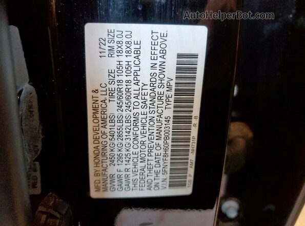 5FNYF8H60PB003145 2023 HONDA PASSPORT Черный Вид наклейки с VIN-кодом
