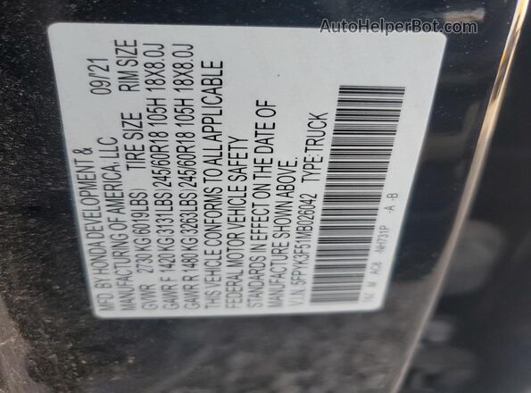 5FPYK3F51MB026042 2021 HONDA RIDGELINE Черный Вид подкапотного пространства