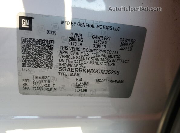 5GAERBKWXKJ235206 2019 BUICK ENCLAVE Белый Панорамный вид салона 360°