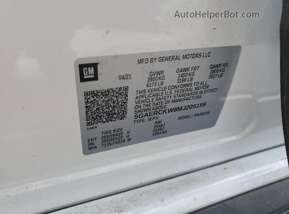 5GAERCKW8MJ205159 2021 BUICK ENCLAVE Белый Вид наклейки с VIN-кодом
