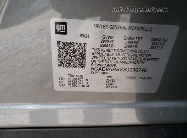 5GAEVARSXSJ106746 2025 BUICK ENCLAVE Серый Вид наклейки с VIN-кодом
