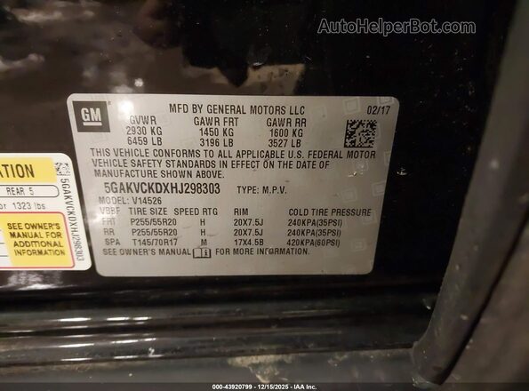 5GAKVCKDXHJ298303 2017 BUICK ENCLAVE Черный Вид подкапотного пространства
