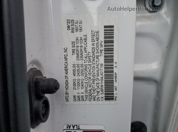 5J6RW1H54LA017159 2020 HONDA CR-V Белый Вид наклейки с VIN-кодом