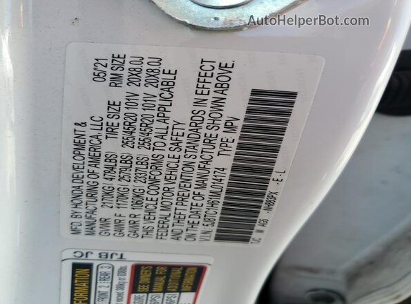 5J8TC1H61ML014174 2021 ACURA RDX Белый Вид наклейки с VIN-кодом