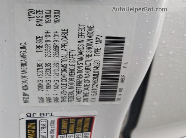 5J8TC2H53ML014920 2021 ACURA RDX Белый Вид наклейки с VIN-кодом