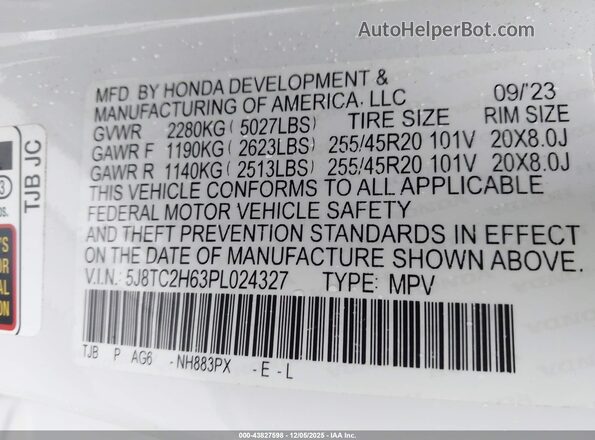 5J8TC2H63PL024327 2023 ACURA RDX White Вид підкапотного простору