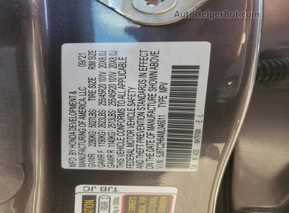 5J8TC2H64ML046011 2021 ACURA RDX Gray VIN sticker view