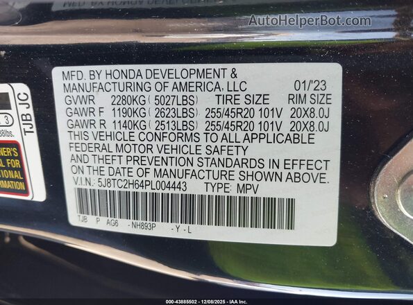 5J8TC2H64PL004443 2023 ACURA RDX Черный Вид подкапотного пространства